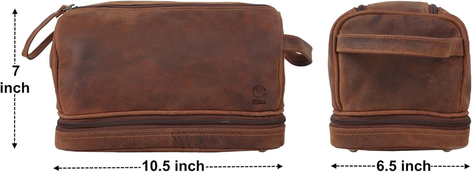 Genuine Leather Travel Toiletry Bag - Dopp Kit Organizer By Rustic Town (Brown)