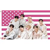 WENWELL Stray Kids Tapestry, Pink American Flag Design, 3x5 FT Polyester Wall Hanging with Brass Grommets for Bedroom Studio Decor