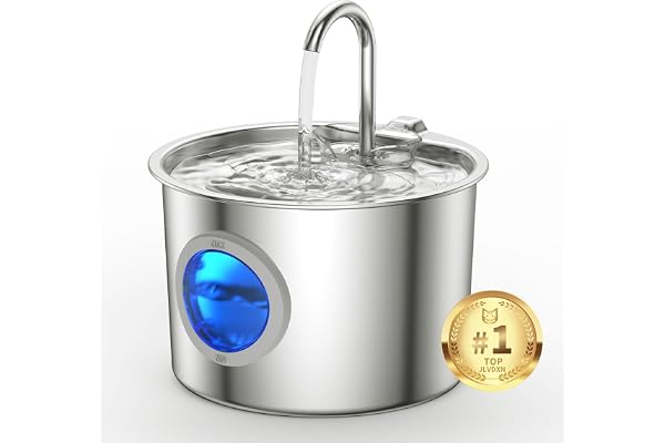 Premium Stainless Steel Cat Water Fountain 2.2L Automatic Pet Fountain Ultra-Quiet <25dB Cats Water Dispenser with Detachable