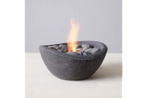 TERRA FLAME TerraFlame Wave Fire Bowl Table Top | Portable Concrete Fire Pit for Indoor and Outdoor | 1 Gel Fuel Can | Clean Burning and Smoke-Free | Protective Cork Base | StoneCast Graphite Finish