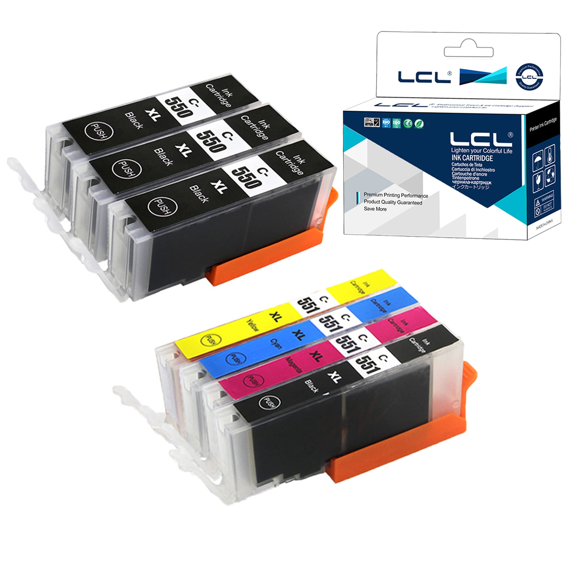 LCL Compatible Ink Cartridge PGI-550 PGI-550XL PGI-550XLBK CLI-551 CLI-551XL CLI-551XLBK CLI-551XLC CLI-551XLM CLI-551XLY (3PGBK 1Black 1Cyan 1Magenta 1Yellow) Replacement for Canon PIXMA MG5450 MG555