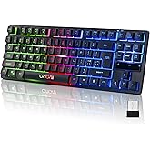 Wireless LED Keyboard, Rechargeable 87 Key RGB LED Backlit Wireless Keyboard, Ergonomic Light up Gaming Keyboard Wireless compatibility with PC PS4 PS5 Xbox One Laptop, Teclado inalámbrico, Black