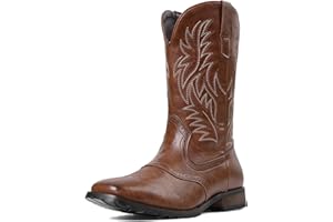 Lyrisiphy Cowboy Boots for Men Square Toe Embroideried Western Boots Traditional Country Boots Durable Work Boots