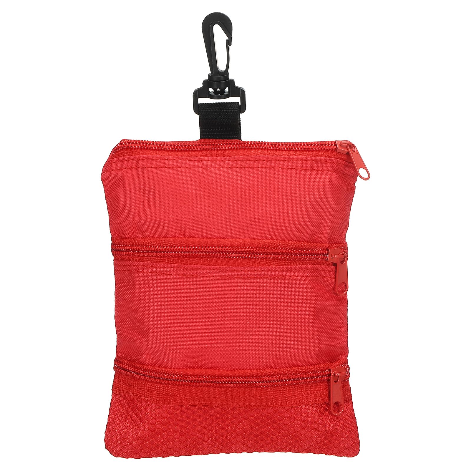 PATIKIL Golf Pouch Bag 7.8x7 Inch, 3 Zippered Golf Ball Bag with Clip Valuables Tee Pouch Multi Pocket for Men Women Holder, Red