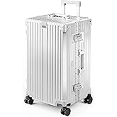 ALPHA CAMP Trunk Luggage, Large 24 Inch Thickened Aluminum Frame Luggage with TSA Spinner Wheels, 3-Layer PC Hardside Lightweight Zipperless Travel Suitcase, Type-C USB Charging Port, Cup Holder