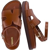 CUSHIONAIRE Erika Sandals for Women with Cut-Out Band and Ankle Strap, Cushioned Footbed Sandal, Wide Width Available