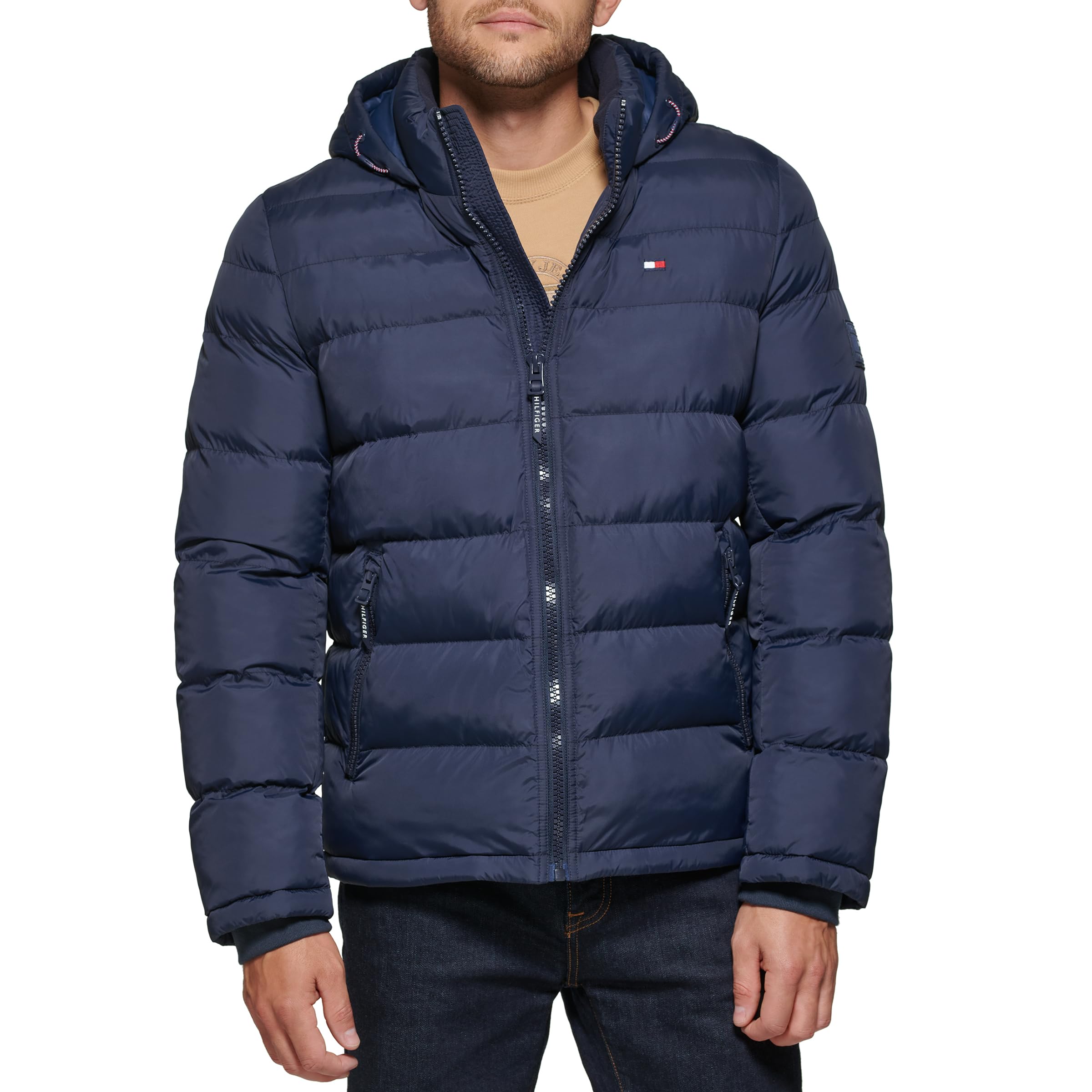Tommy Hilfiger Men's Hooded Puffer Jacket, Midnight, Large Image