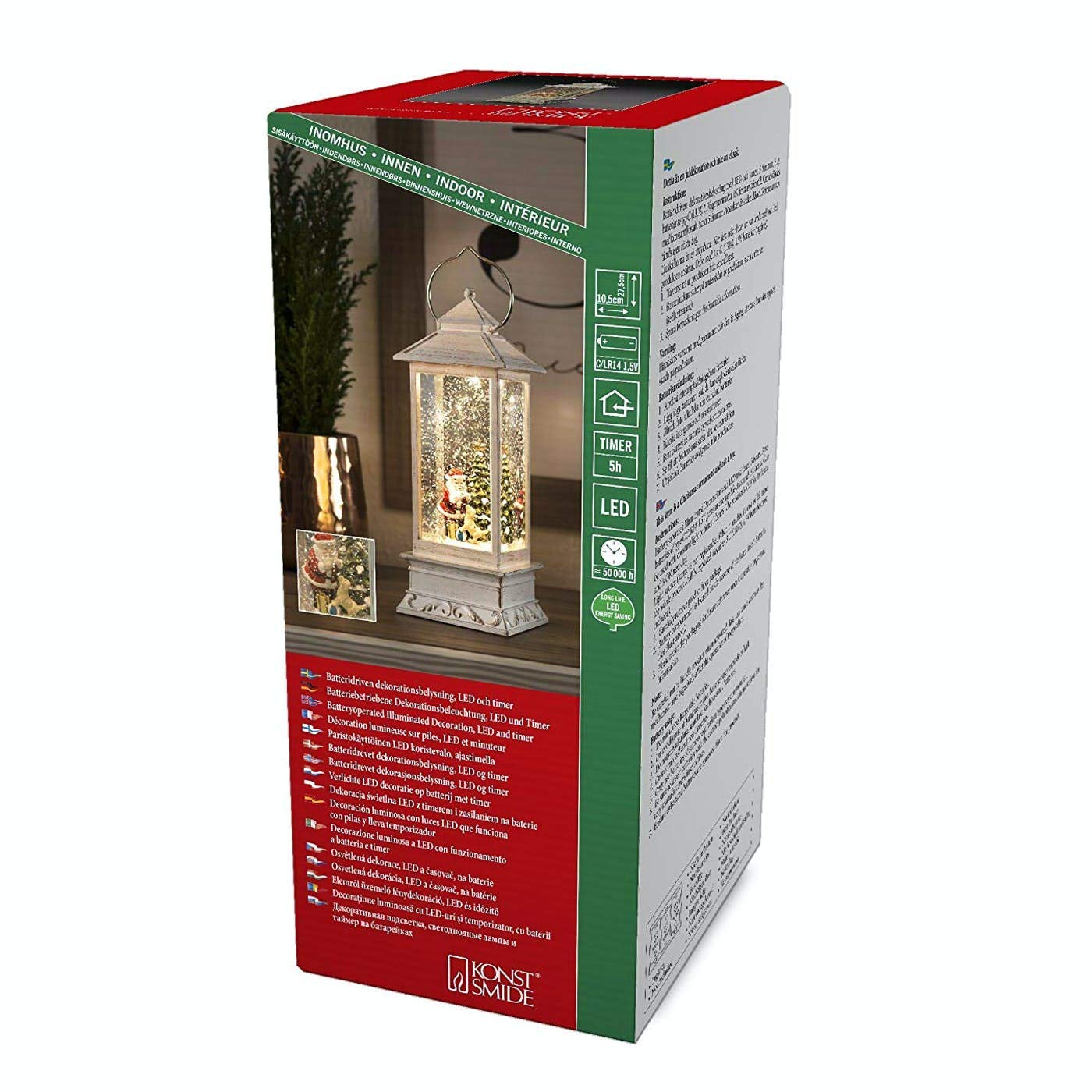 Konstsmide White Lantern with Santa & Dog, Water Filled : Battery Operated & Timer : 4364-200