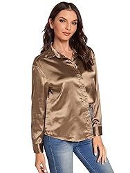 MakeMeChic Women's Satin Silk Long Sleeve Blouse