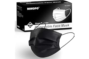 NIWOPO Disposable Face Masks, 100PCS 3 Ply Protection Mask (Black)