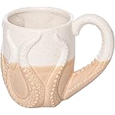 C&F Enterprises Inc Porcelain Octopus Mug - Modern Home Decorative Use, Octagonal White Floral Design, Glossy Finish, Reusable, 320 grams, Plastic & Metal Free
