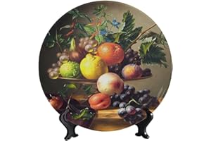 LIGUTARS Still Life Fruit Decorative Ceramic Plate, Lemon and Orange Decorative Plate, with Vertical Stand Art Porcelain Plate, for Living Room Bedroom Kitchen and Office Wall or Dining Table Decor