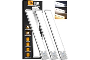 Under Cabinet Lighting Wireless, Motion Sensor Light Indoor Rechargeable, 3 Color Dimmable Closet Light Battery Operated with