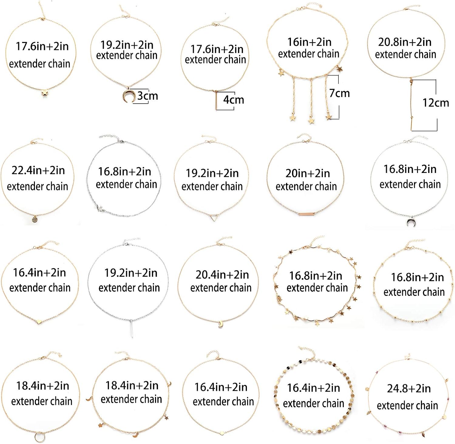 20 PCS Multiple DIY Layered Choker Necklace for Women with Sexy Coin Moon Star Multilayer Choker Chain Y Necklaces Set Adjustable Gold Silver Bar Pendant Y Necklace for Teens Girls Women (20 PCS): Clothing