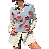 Floerns Women's Graphic Knit Sweater Vests Lapel U Neck Sleeveless Knit Tops Cute Fall Clothes