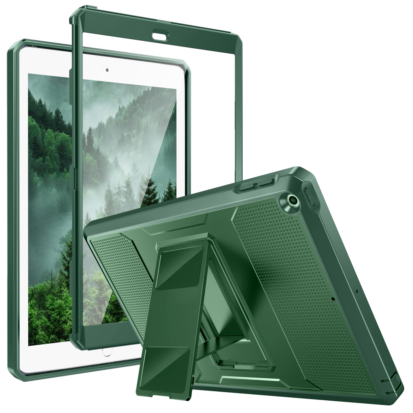MoKo Case Fit 2018/2017 iPad 9.7 6th/5th Generation - [Heavy Duty] Shockproof Full Body Rugged Hybrid Cover with Built-in Screen Protector Compatible with Apple iPad 9.7 Inch 2018/2017, Midnight Green