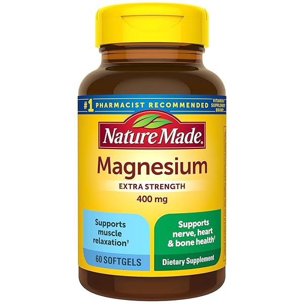 NATURE MADE EXTRA STRENGTH MAGNESIUM OXIDE 400 MG, MAGNESIUM SUPPLEMENT FOR MUSCLE, NERVE, BONE AND HEART SUPPORT, 60 SOFTGELS, 60 DAY SUPPLY