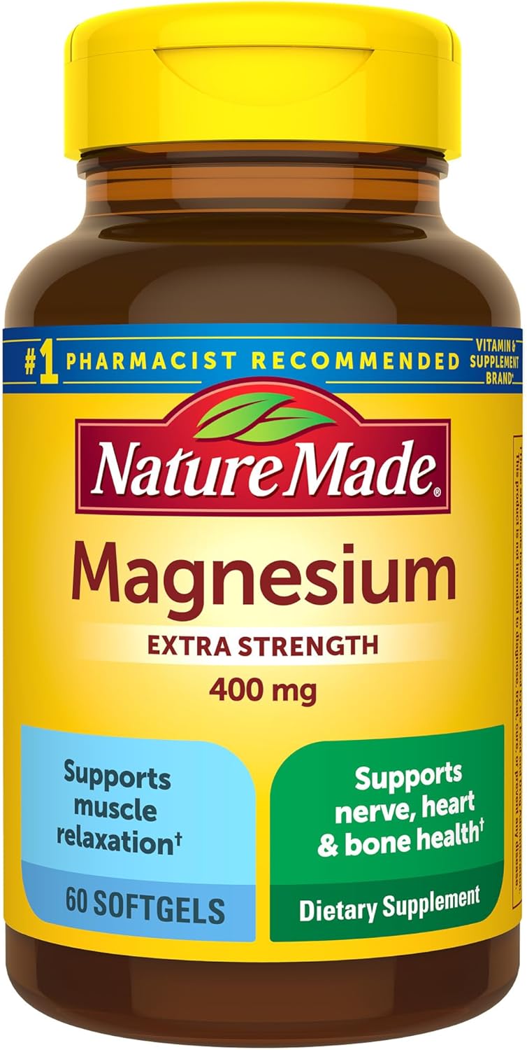 Nature Made Magnesium Oxide 400 mg Softgels, Extra Strength Magnesium Supplements for Men and Women, Support for Muscle, Nerve, Bone and Heart, 60 Day Supply