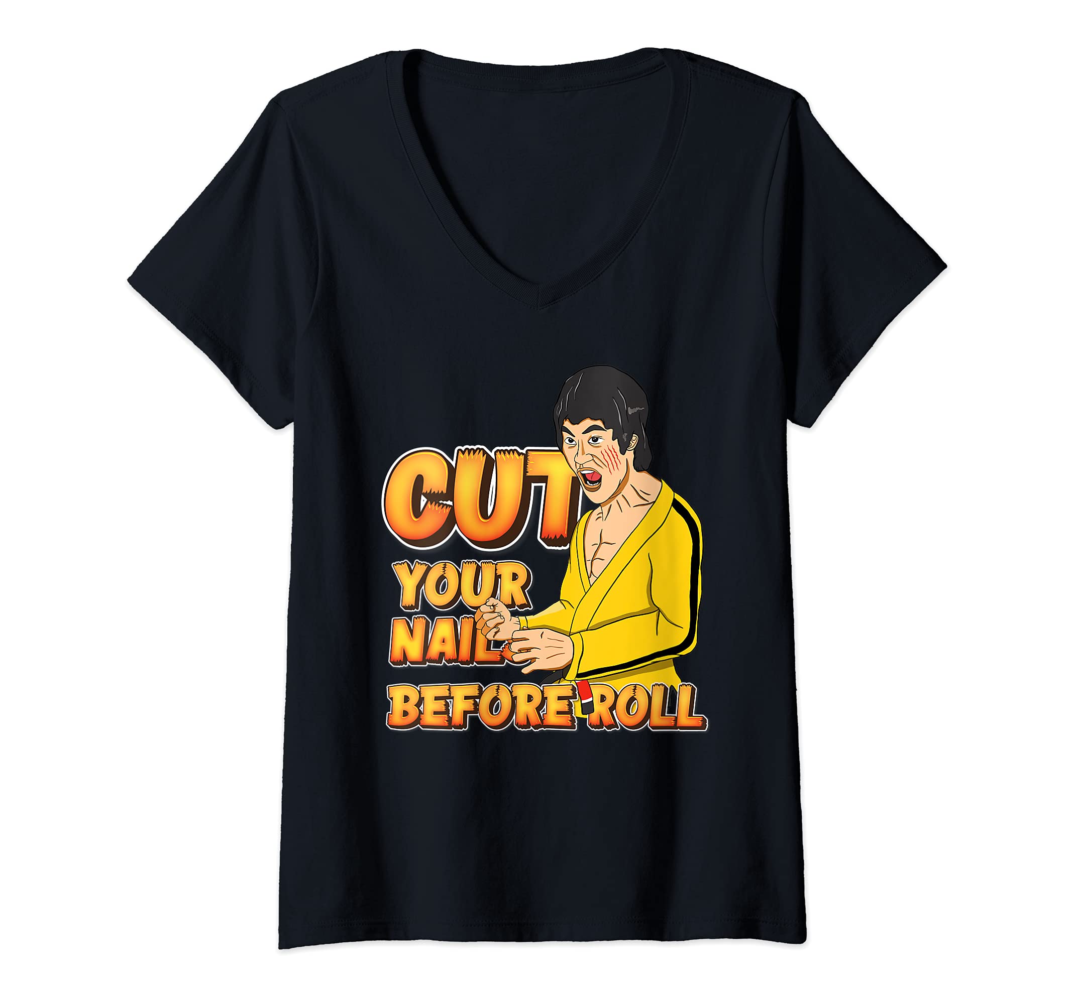 Womens Brazilian Jiu-Jitsu Please cut your nail before roll BJJ V-Neck T-Shirt