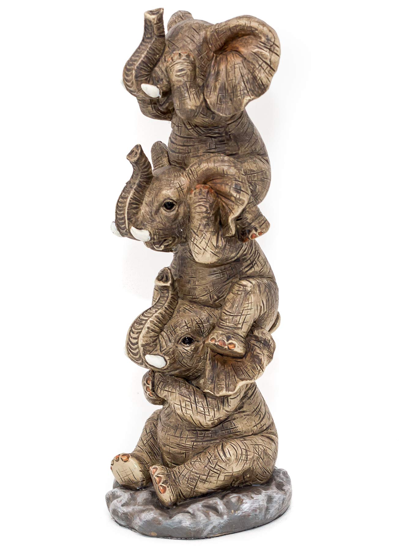 THORNE ANTIQUES AND COLLECTABLES Three Wise Elephants Sculpture - See No Hear No Speak No Evil - Baby Elephant On Shoulders Funny Ornament (Natural)