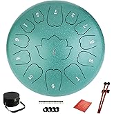 Steel Tongue Drum - 12-Inch 13-Notes Tongue Drum, C Major Outdoor Rain Drum with Music Book, Handpan Drums Mallets and Carry Bag (Green)