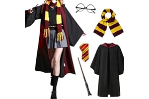 OYYJIG Magician Robe for Adult Teens,Wizard School Costume Wizard wand, scarf, glasses, tie five-piece set for Men Women