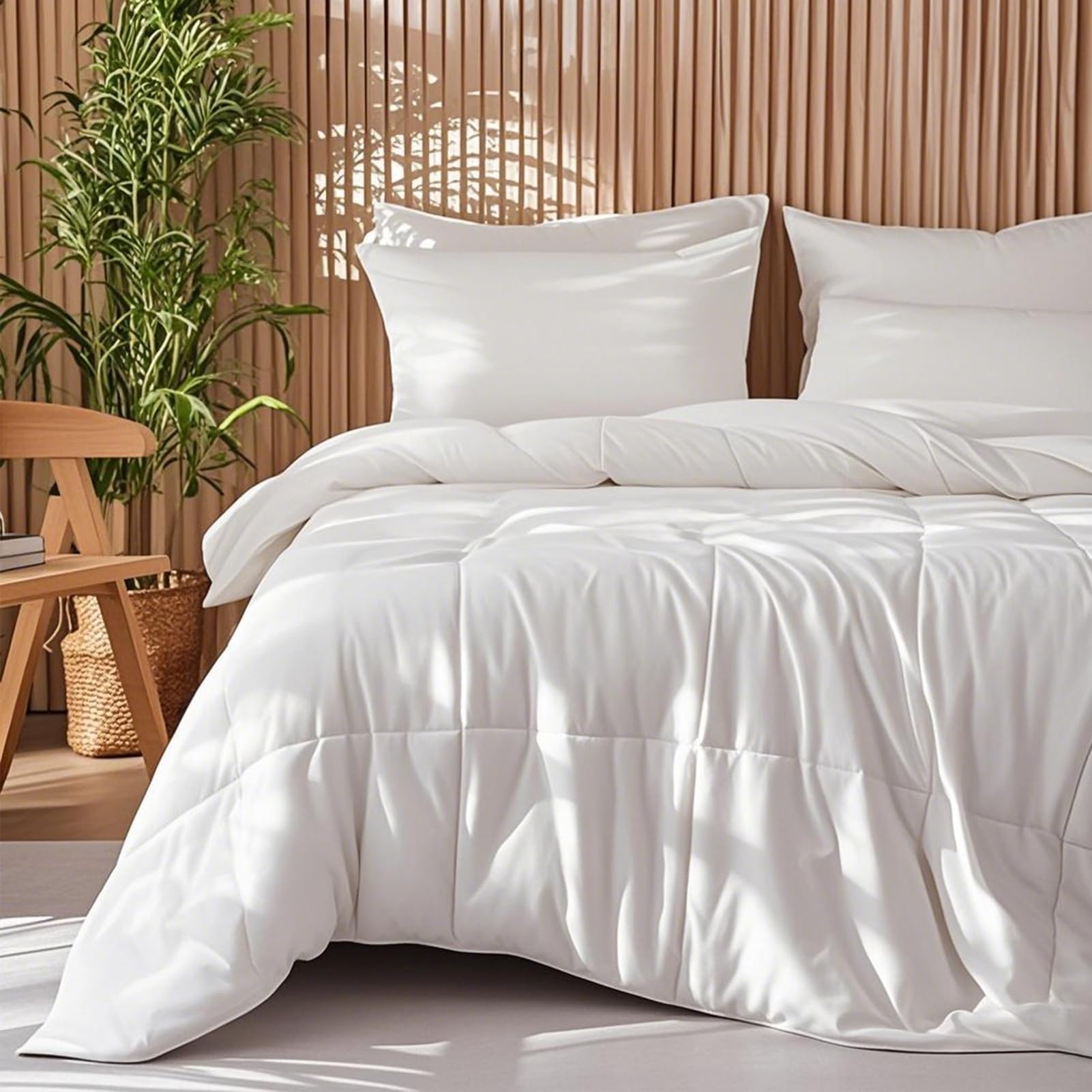 Photo 1 of DWR King Size 100% Rayon Derived from Bamboo Fabric Comforter–All Season Medium-Weight Duvet Insert,10% Real Silk Blend Fill (White, 106x90)
