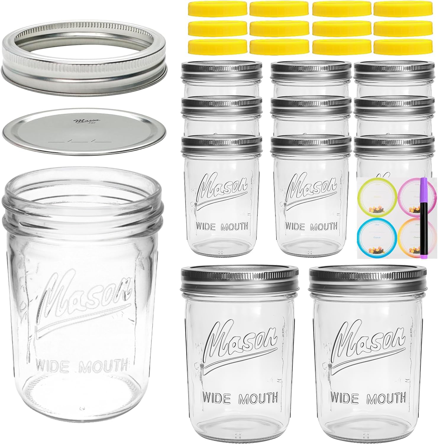 Photo 1 of [12 pcs]16 oz Mason Jars,Glass Jars with Lids, Airtight Canning Jars, Wide Mouth Mason Jars. Airtight Container For Jams, Honey, Spices,Pickles, Home Decor,Overnight Oats,Fruit Preserves