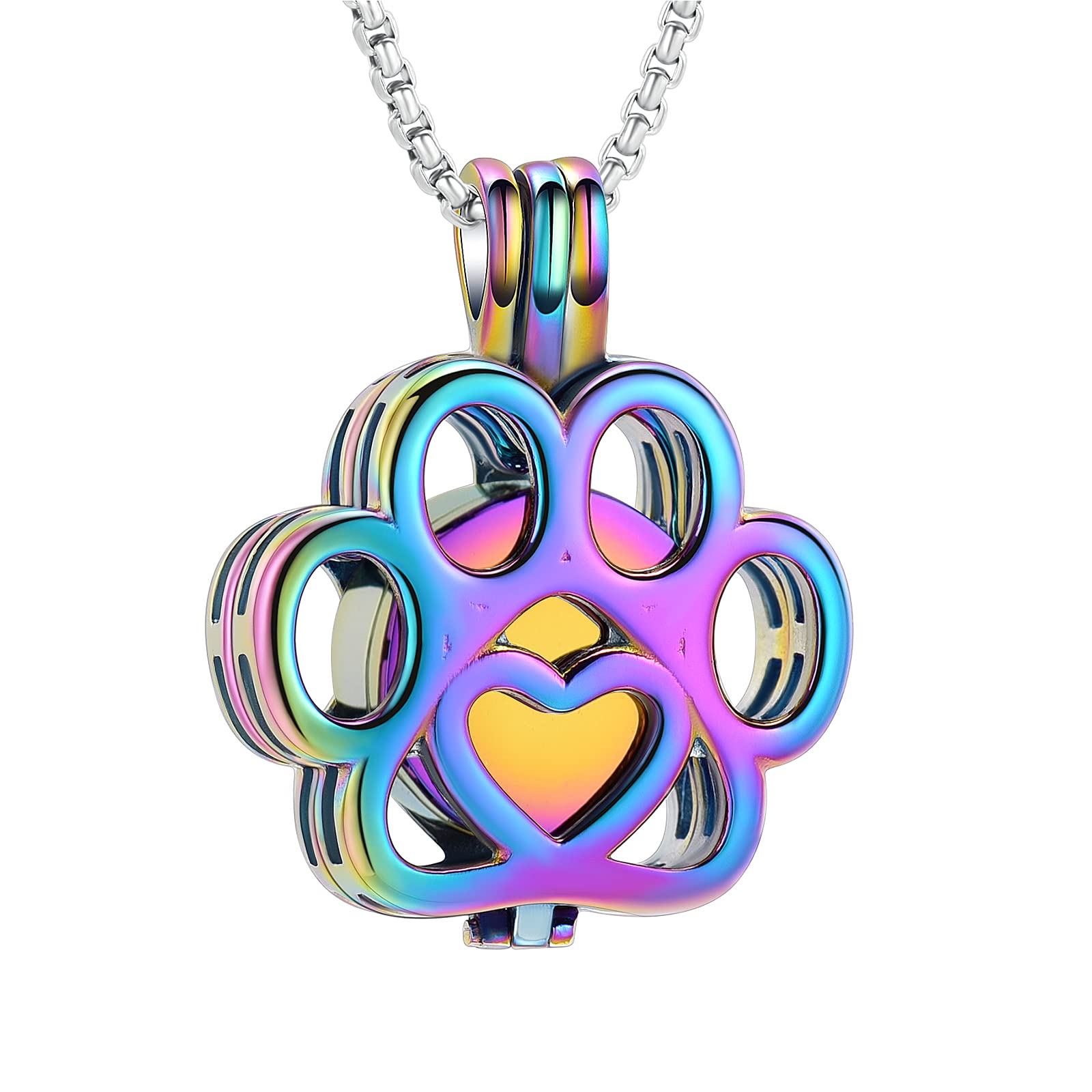 Pet Cremation Jewelry For Ashes For Dog/Cat Paw Stainless Steel Memorial Locket Urn Necklace Inside Mini Case Keepsake Cremation Jewelry Women Men, 316L, crystal