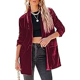 Happy Sailed Women's Velvet Blazer Jackets Casual Long Sleeve Lapel Collar Pocketed Blazer Suits Work Outfits