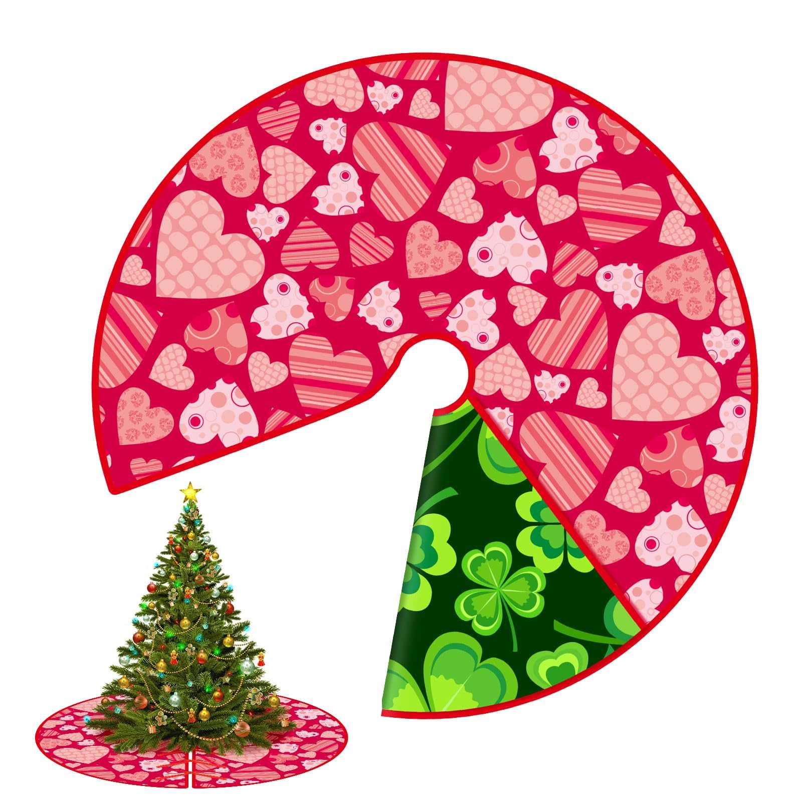 Photo 1 of 15 Inch Mini Valentine/St Patricks Day Tree Skirt Valentine St Patricks Day Reversible Double Sided Print Mat for Holiday Party Indoor Outdoor Christmas Valentine St Patricks Day Tree Mat Decoration