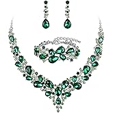 BriLove Wedding Bridal Jewelery for Women Austrian Crystal Teardrop Cluster Statement Necklace Dangle Earrings Link Bracelet Set