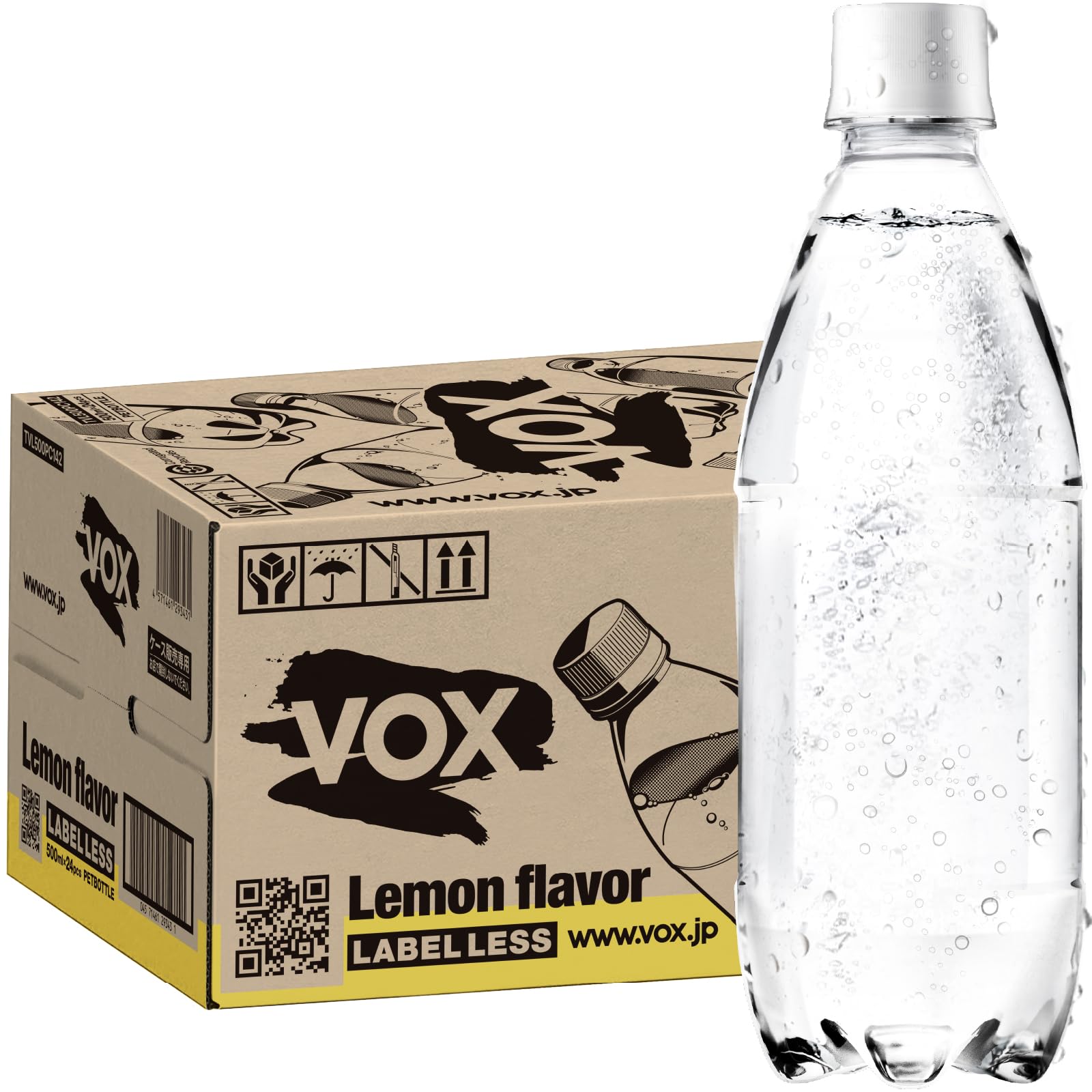 VOX(ヴォックス) 強炭酸水 レモンフレーバー 無糖 500ml ×24本 ラベルレス