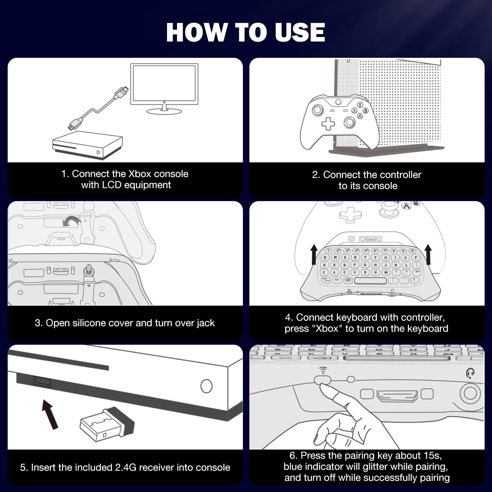 MoKo RGB Backlight Keyboard for Xbox One Controller, Xbox Series X/S, Wireless Chatpad Keypad w/ 2.4G Receiver, Xbox Accessories for Xbox One S/Elite