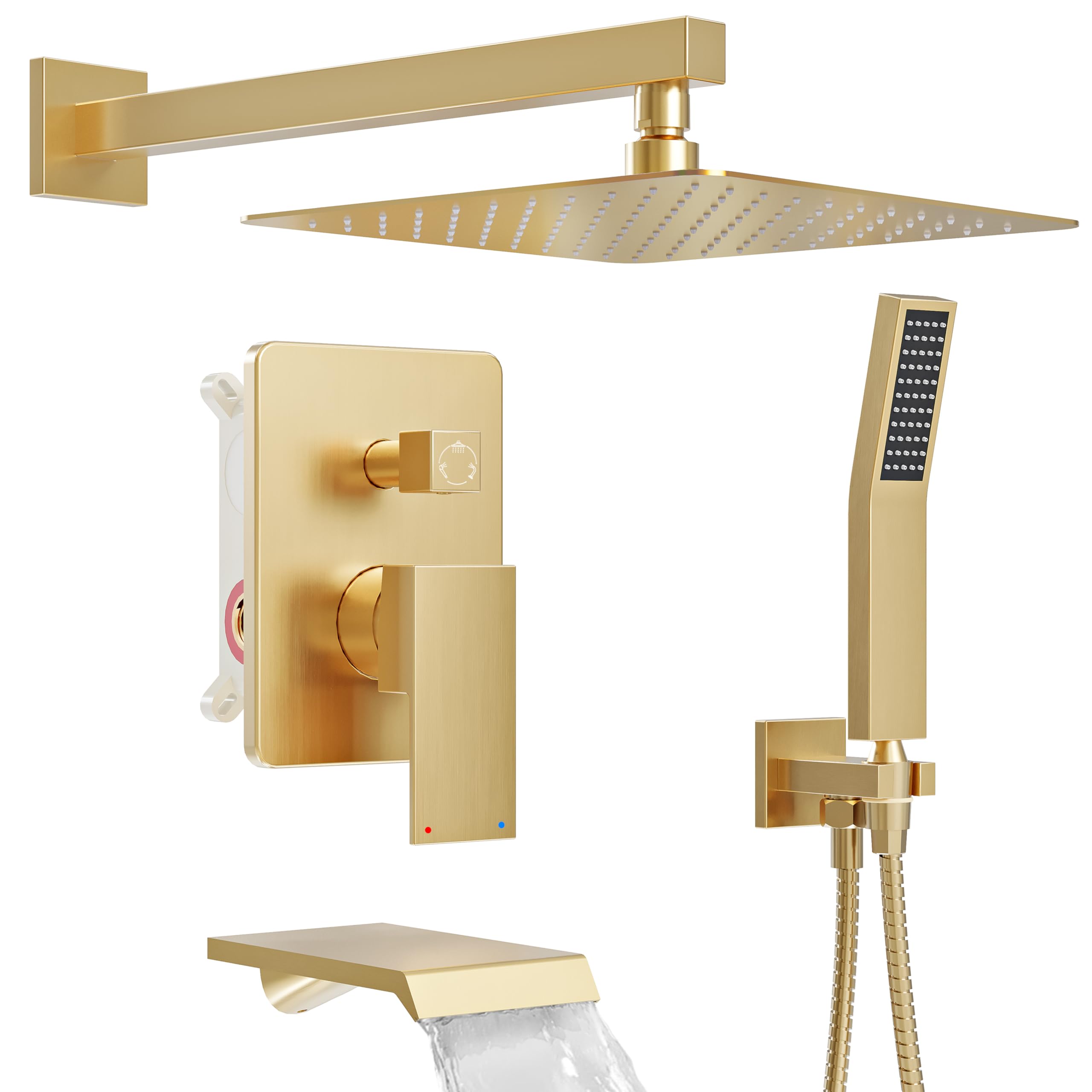 Photo 1 of *USED*
HomGoo Shower System with Tub Spout, All Metal Tub Shower Faucet Set with 12-Inch Rain Shower Head and Handheld Spray combo, Wall Mounted Shower Combo Set with shower valve and Trim kit,Brushed Gold
