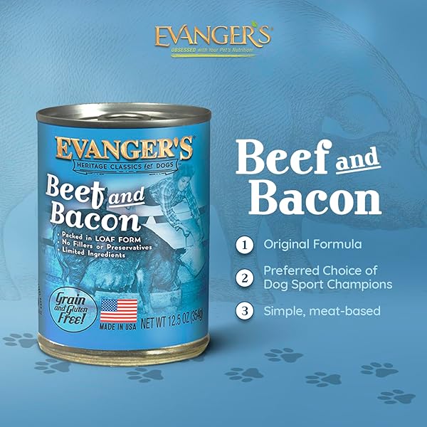 EVANGER’S HERITAGE CLASSICS BEEF & BACON DOG FOOD – 12 COUNT, 12.5 OZ EACH – GRAIN & GLUTEN FREE LOAF FOR DOGS – LIMITED INGREDIENT RECIPE – NATURAL PROTEIN-RICH NUTRITION