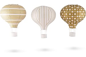 WEDDINGSTAR Hot Air Balloon Paper Lantern Set in Gold and White