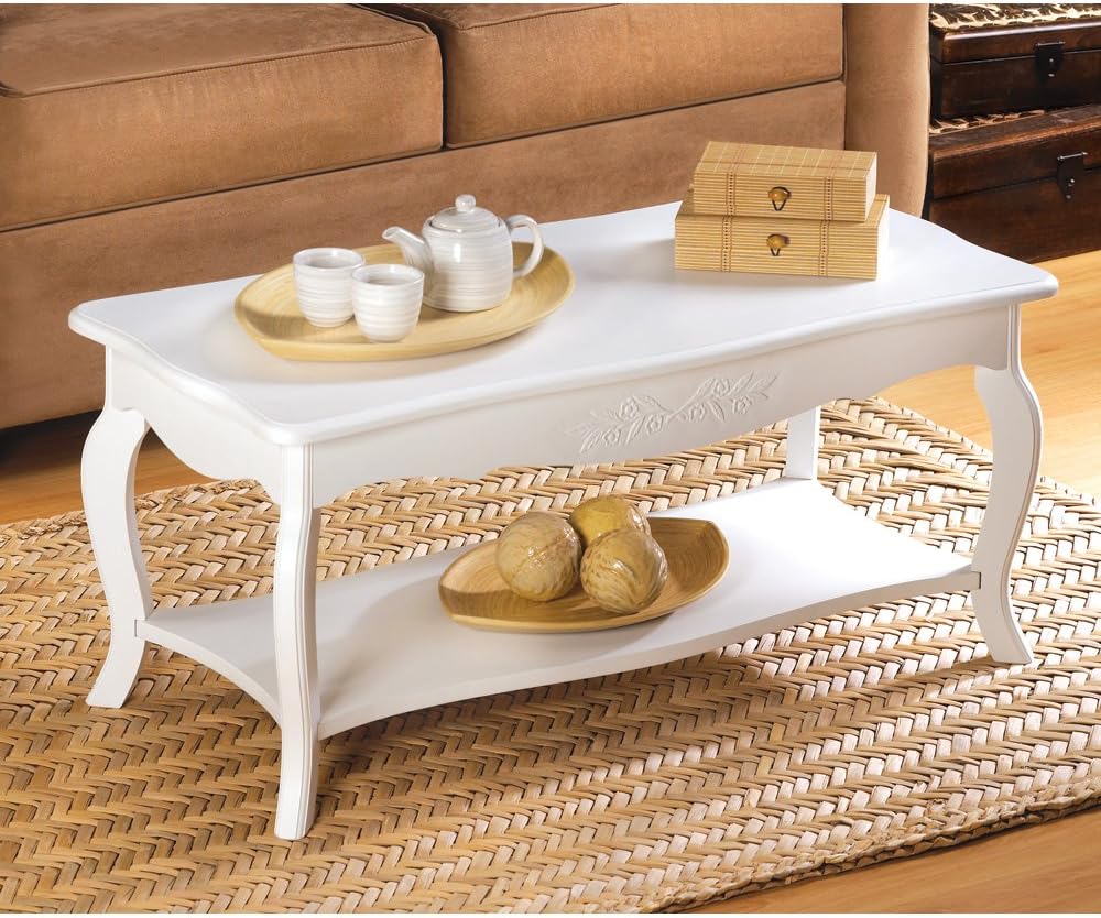 Amazon Com Cottage Style Soft White Finish Elegant Wood Coffee