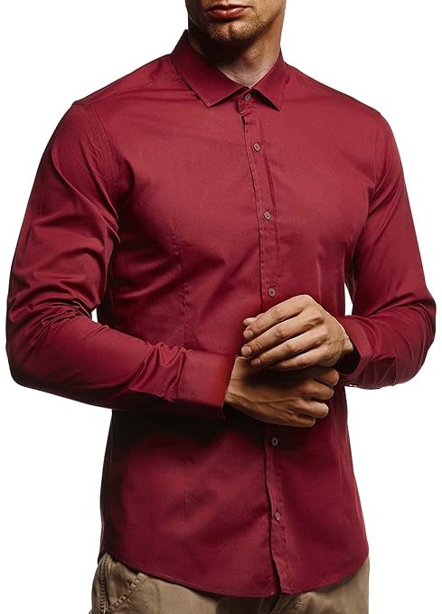 LEIF NELSON Herren weißes Hemd Slim Fit Langarm | Schwarzes Männer Stretch Kurzarmhemd Freizeithemd | Jungen Langarmshirt Lan