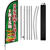 QSUM Fresh Sandwiches Flag for Business, Fresh Sandwiches 8FT Polyester Advertising Swooper Flag with Aluminium Alloy Flag Pole Kit, Stainless Steel, Ground Spike, Portable Bag