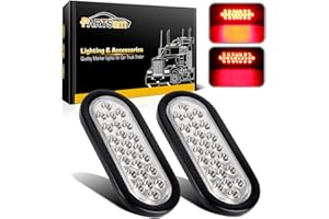 Partsam 2x Oval Brake Stop Tail Turn Sealed Marker Lights Flush Mount 6.3" Inch 24 LED Truck Trailer Boat Utility Clear Lens Red w/Rubber Grommet Waterproof 12V