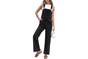 luvamia Jean Overalls for Women Straight Wide Leg Baggy Stretchy Denim Bib Adjustable Strap Casual Jumpsuit Loose Fit