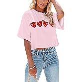 hohololo Strawberry Tshirt for Women Strawberries Graphic Crop Top Fruit Lovers Tshirts Casual Summer Tee