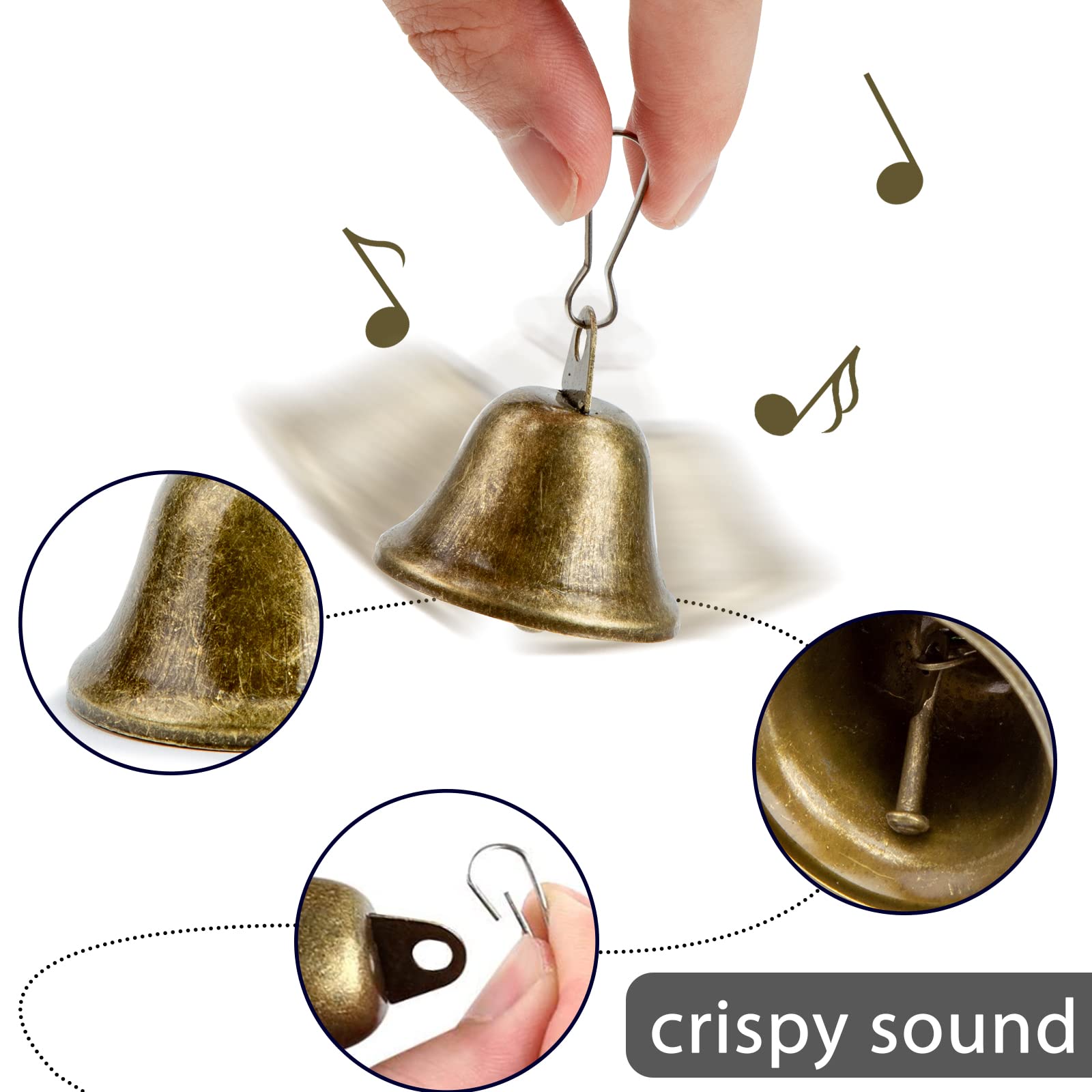 MCPINKY 34PCS Craft Bells, Small Brass Bells with Spring Hooks Hanging for Homes, Wedding Party Decorations, Keychain, Hanging Wind Chimes, 1.7