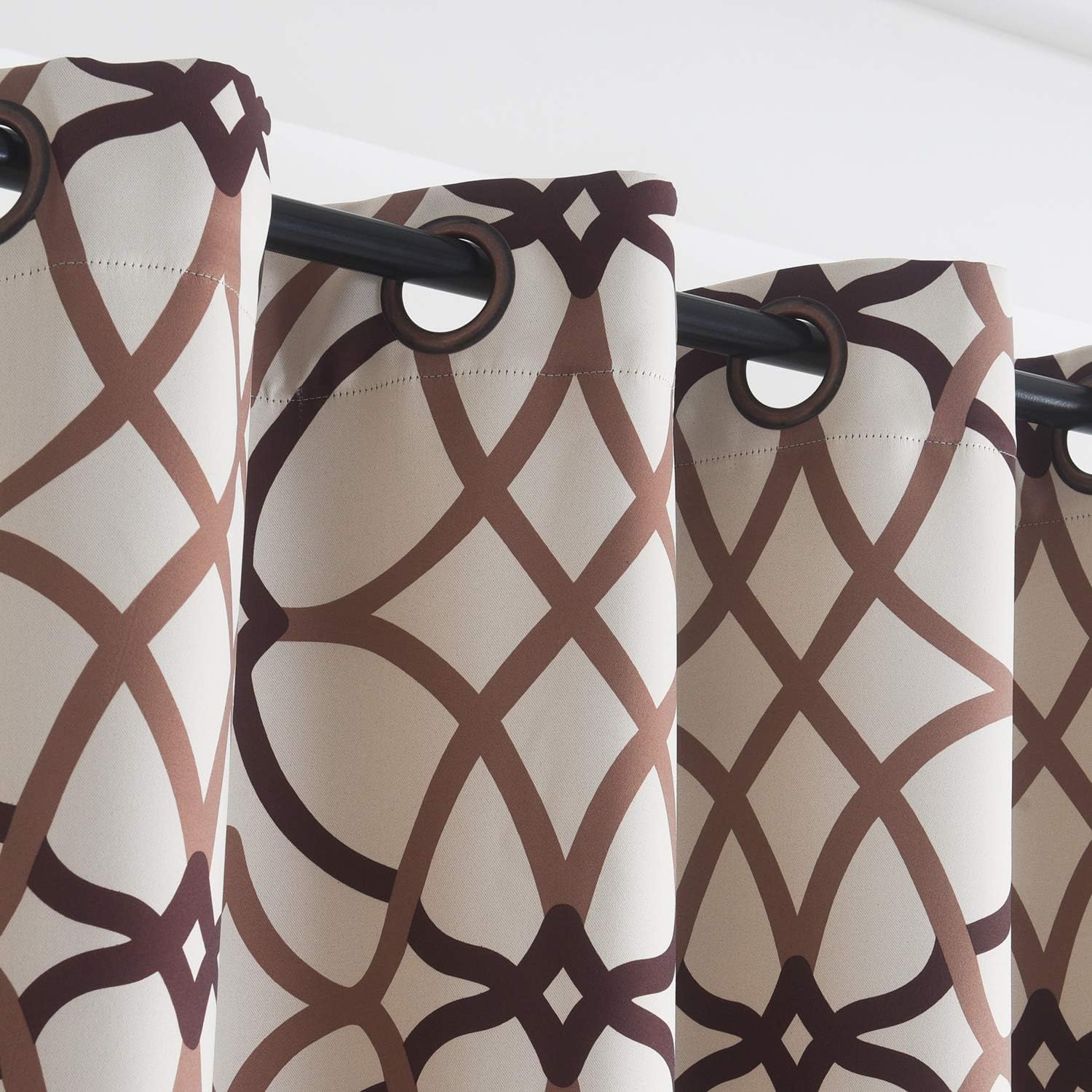 2 Panels Window Curtains Geometric Pattern Darkening Blackout Taupe