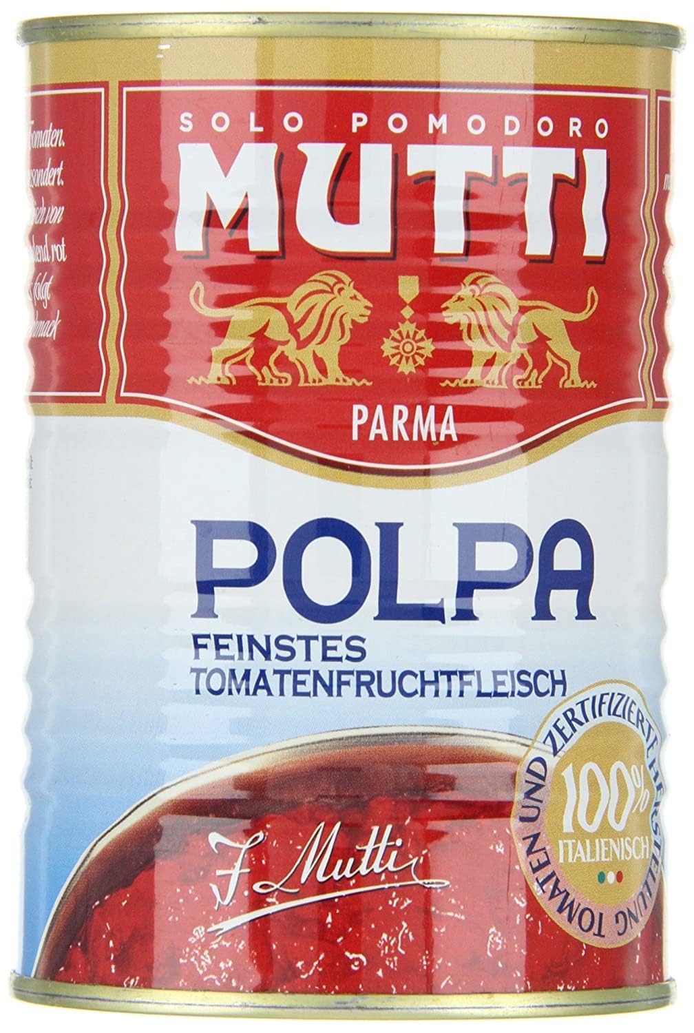 Mutti Polpa – Feinstes Tomatenfruchtfleisch in Stücken – 100% italienische Tomaten aus Parma – aromatisch & vielseitig für Pizza, Pasta, Saucen – schonend 48x dose 400 g + Italian Gourmet polpa 400g 3