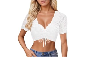 GHGNFG Women's Bavarian Oktoberfest Dirndl Blouse Traditional Classic Off Shoulder Short Sleeve Elegant Lace Tops