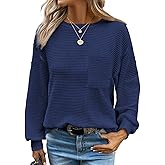 Dokotoo Womens Waffle Knit Tops 2026 Oversized Long Sleeve Crewneck Shirts Business Casual Blouses Basic Shirts