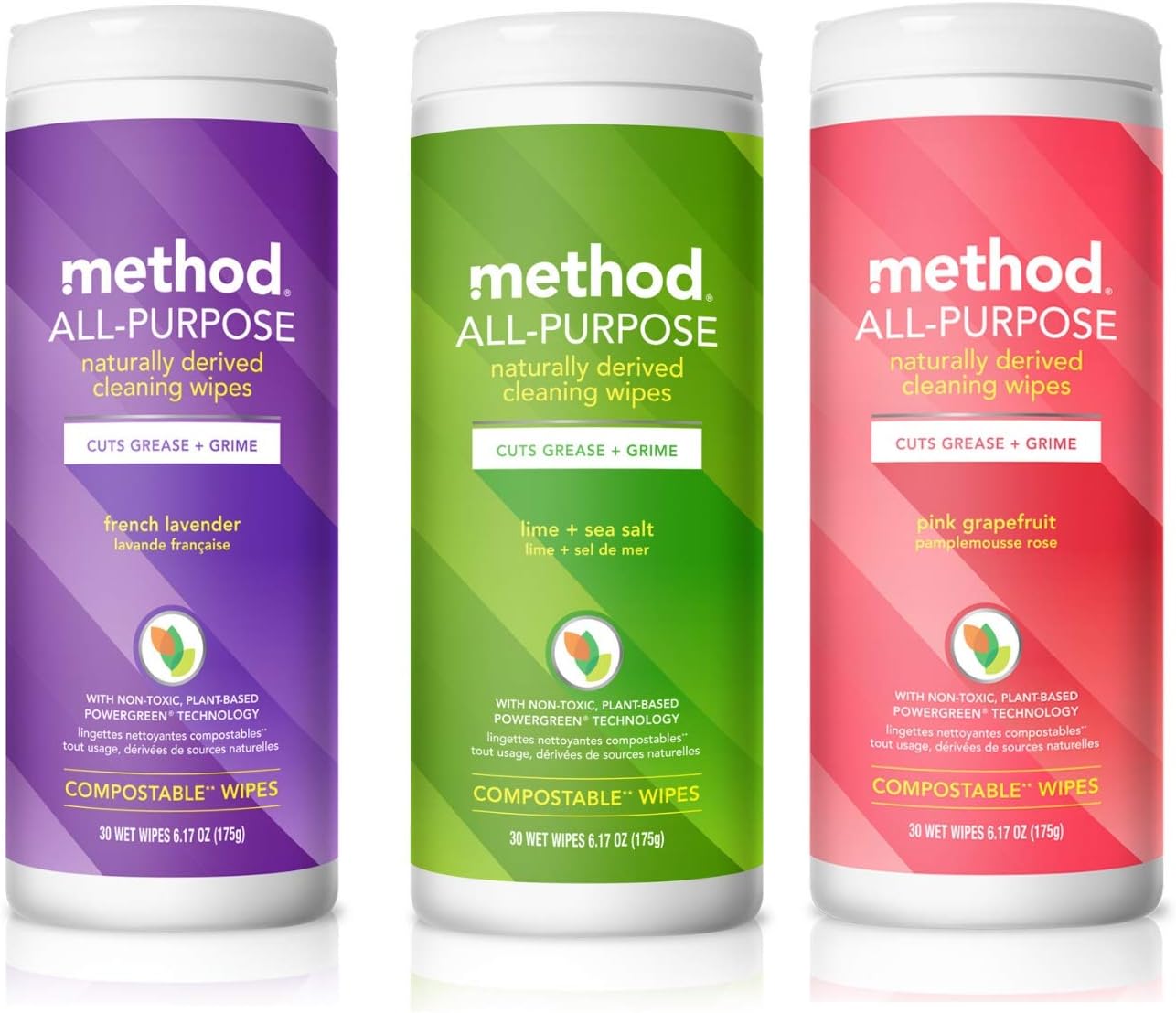 Method All-Purpose Cleaning Wipes Bundle, French Lavender, Lime + Sea Salt, Pink Grapefruit (90)