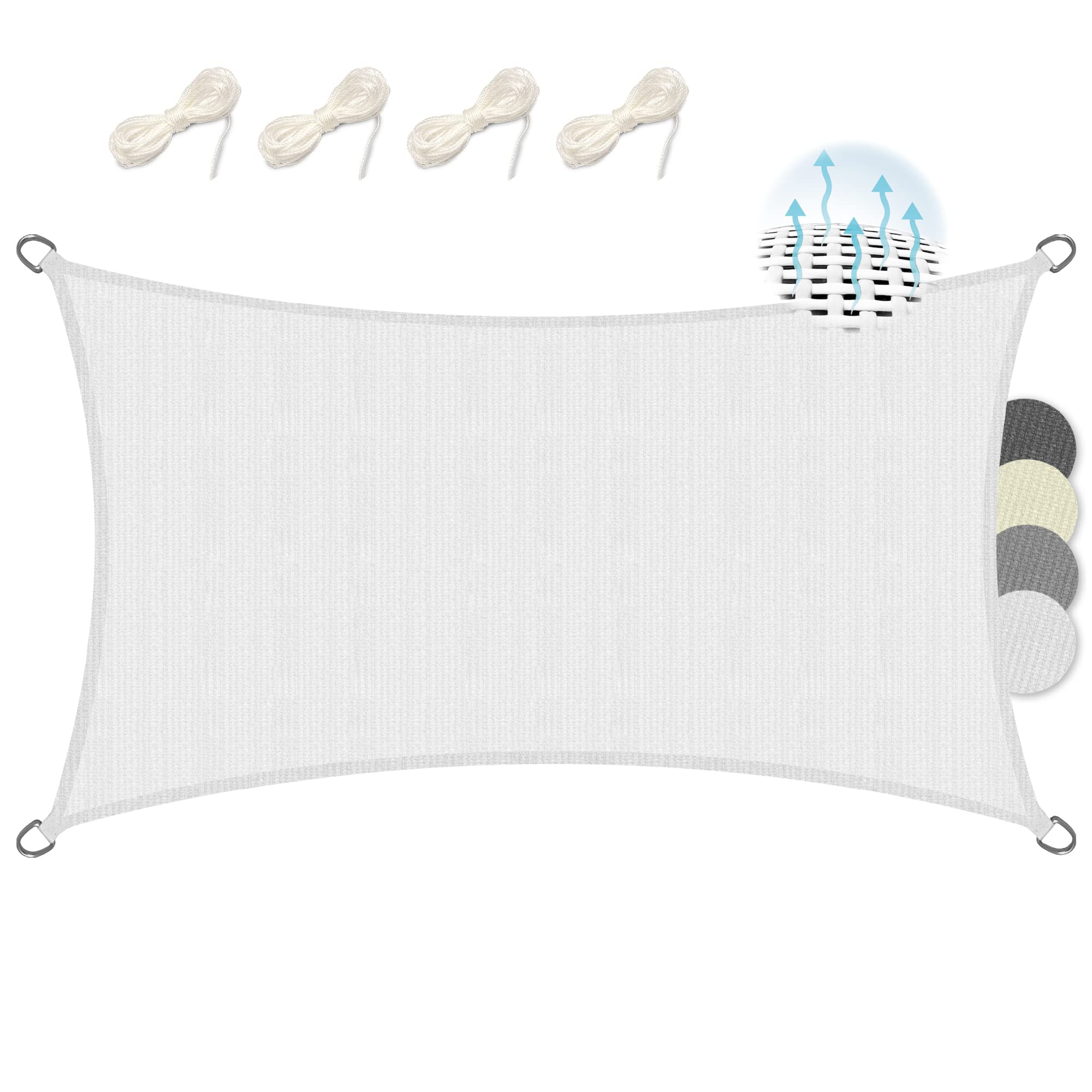 Sol Royal SolVision HS9 – Rectangular Sun Shade Sail 4x2 m HDPE Breathable & UV-light resistant Sun Protection for Terrace, Balcony, Pool & Garden – Sun Sail 400x200 cm Shade Fabric White